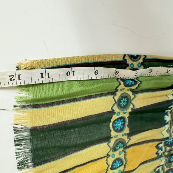 Chicos Peacock Paisley Print Scarf Oblong Eyelash Fringe Summer Spring Turquoise - Picture 12 of 14